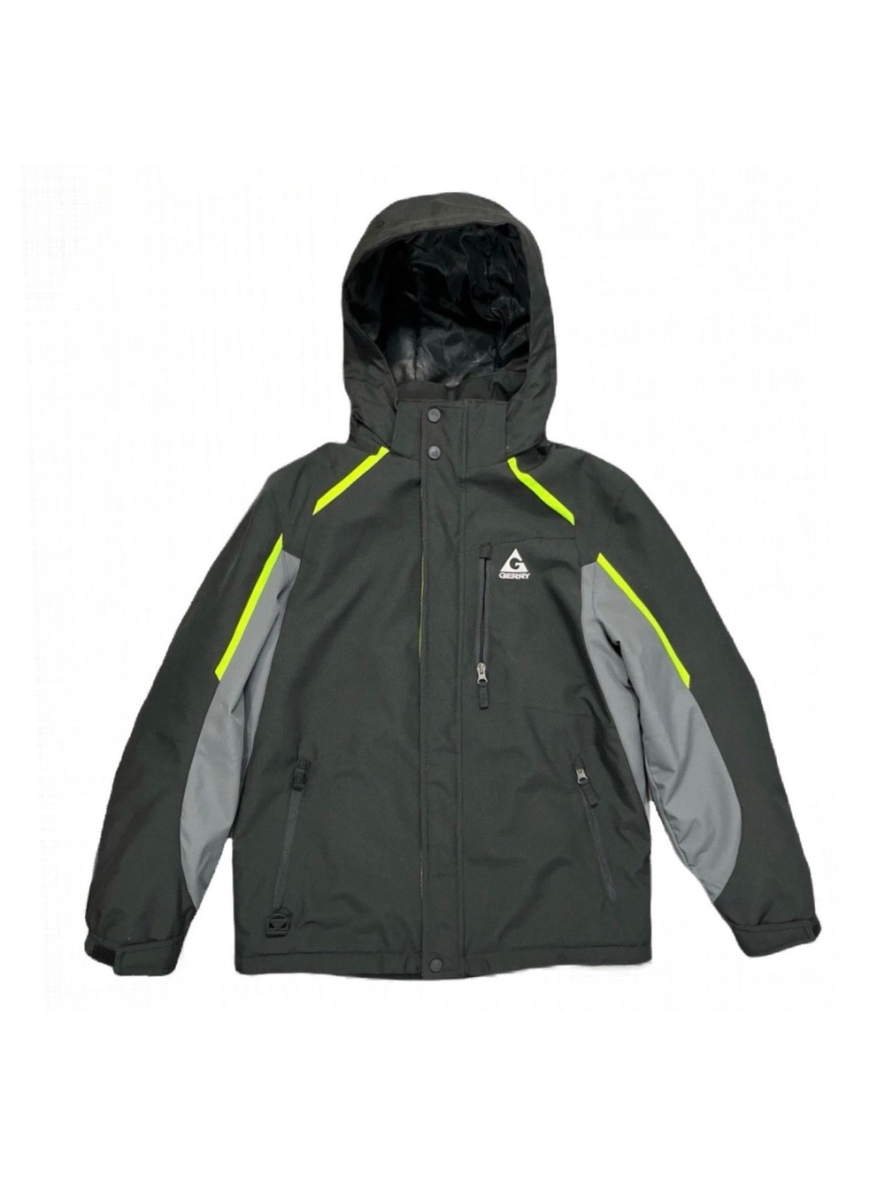 Gerry Black and Gray Waterproof Hooded Winter Jacket with Neon Accents YS 7/8